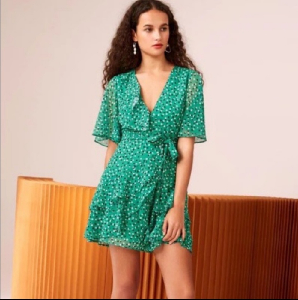 C/MEO COLLECTIVE Loyalties Ditzy Print Green Mini Dress Size S.